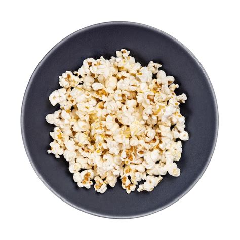 Premium Photo Top View Of Popped Corn In Gray Bowl Isolated