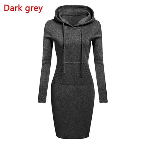 Autumn Winter Fashion Sweatshirt Dresses For Women Pocket Hooded Casual