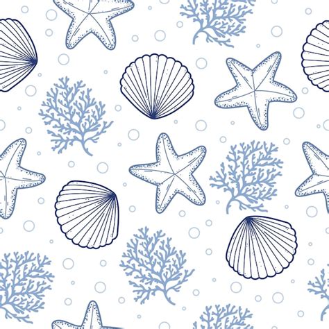 Premium Vector Marine Background Seamless Pattern With Seashells