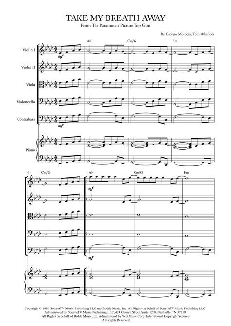 Take My Breath Away Love Theme Sheet Music Berlin String Ensemble