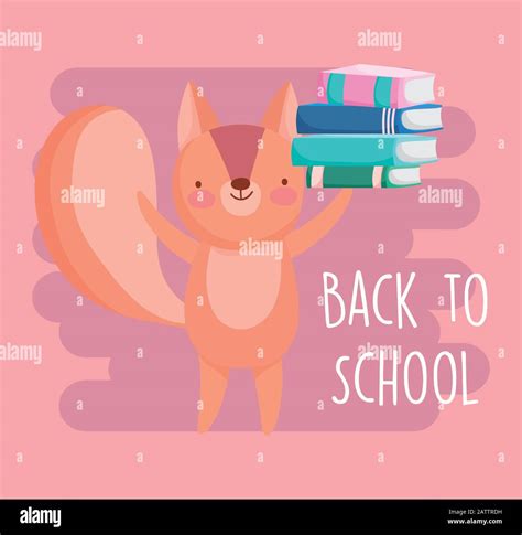 back to school education cute squirrel with stacked of books vector illustration Stock Vector ...