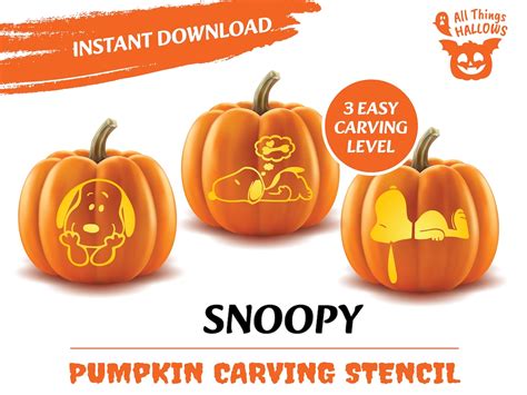 SNOOPY Pumpkin Carving Stencil Template Halloween Jack O Lantern ...