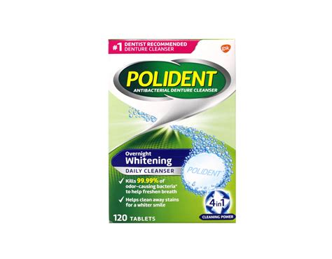 Polident Daily Antibacterial Overnight Whitening Denture Cleaner