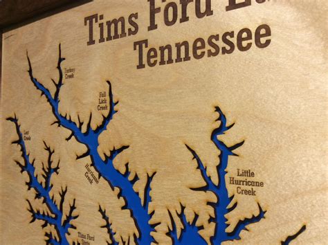 Tims Ford Lake Tennessee Laser Engraved Wooden Lake Map Etsy