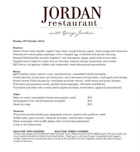 .: Lunch at George Jardine's Jordan restaurant