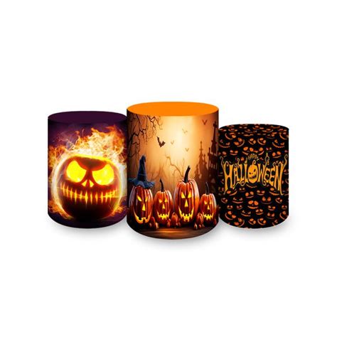 Trio Capas Cilindros Sublimados Tema Halloween Painel Festivo