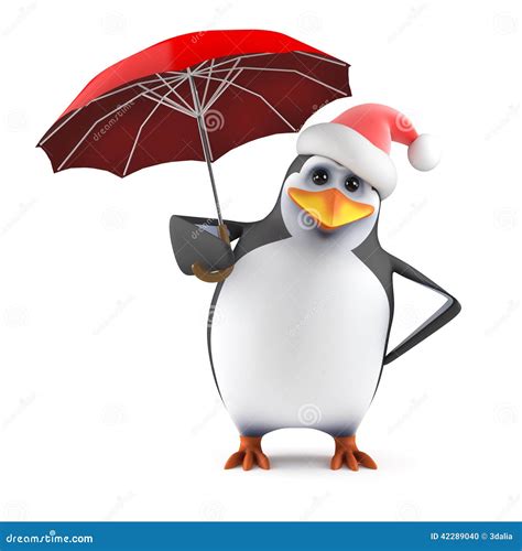 Pinguin D Sankt Mit Einem Roten Regenschirm Stock Abbildung