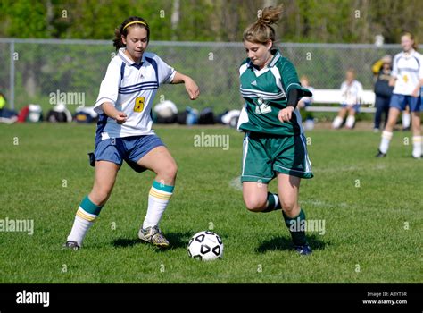 Girls high school soccer action Stock Photo - Alamy