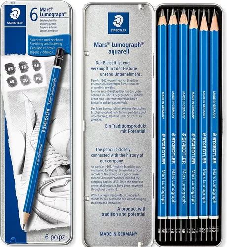 6 Lapices Artísticos Diseño Dibujo Mars Lumograph Staedtler