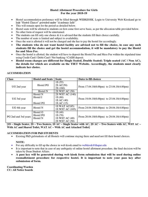 The Students Who Do Not Want Hostel Facility Are Advised Not To Fill ...