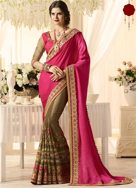 Buy Hot Pink Color Chiffon Satin Silk Saree Online Party Wear Sarees