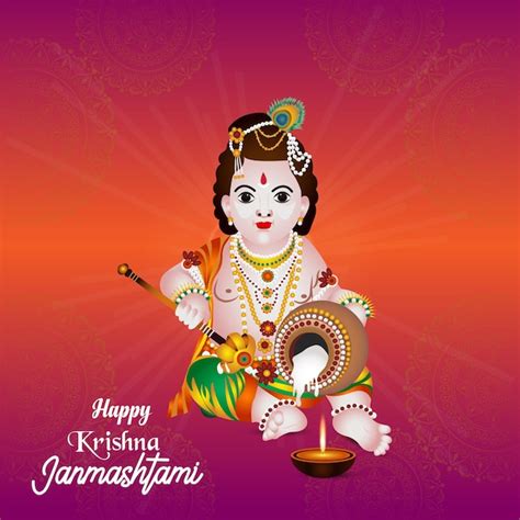 Premium Vector Realistic Illustration Of Lord Krishana For Happy Janmashtami Greeting Card