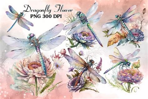 Dragonfly Flower Sublimation Clipart Graphic By Cat Lady Creative Fabrica