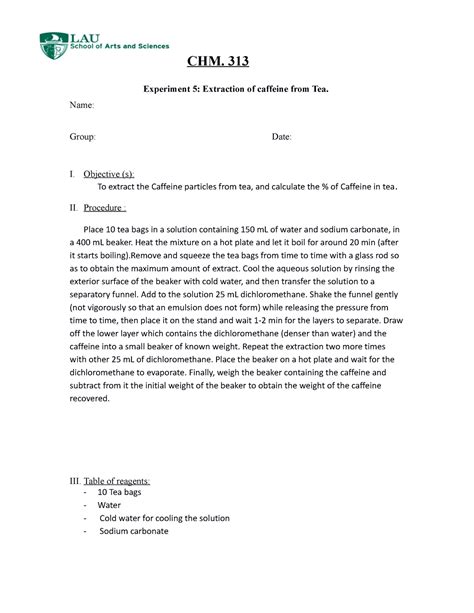 Extraction Of Caffeine From Tea Chm Experiment Extraction