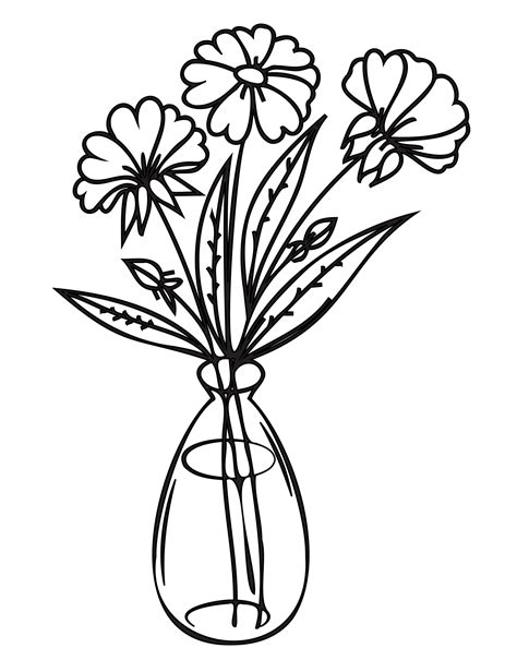 Flowers In A Vase Outline Illustration Png With Transparent Background