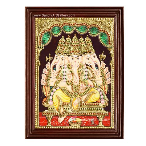 Buy Sandiv Art Gallery Pancha Muga Ganesha Tanjore Painting 22 Carat