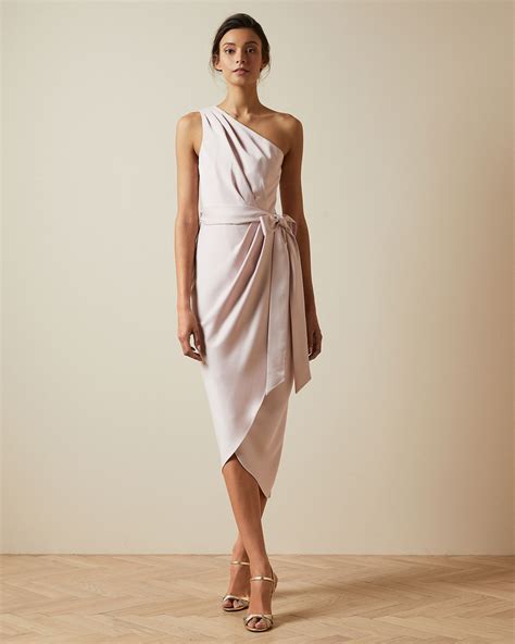 Ted Baker Gabie One Shoulder Drape Midi Dress Light Pink