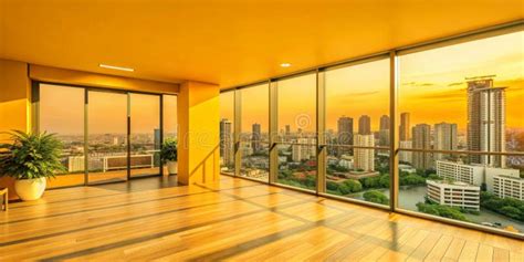 Luxury Living Room Interior With Panoramic View Of The City Stock