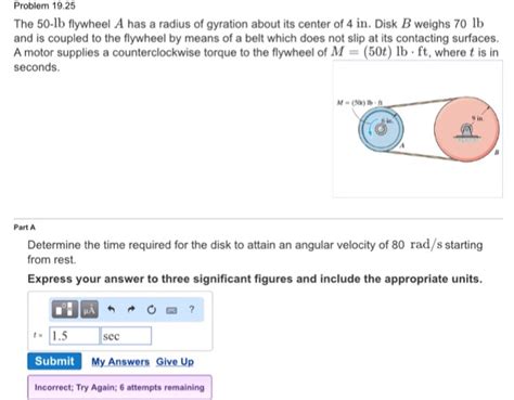 Solved The 50 Lb Flywheel A Has A Radius Of Gyration About Chegg