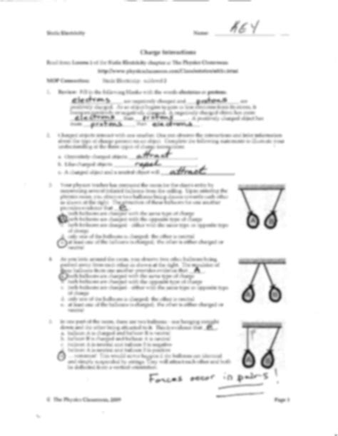 Static Electricity Worksheet For 9th 12th Grade Lesson Planet