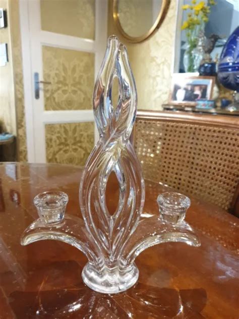 Ancien Bougeoir En Cristal De Vannes Fleurs De Lys France Eur