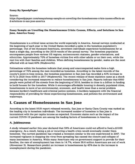 📌 Essay Sample On Unveiling The Homelessness Crisis Causes Effects And Solutions In San Jose