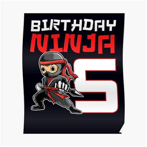 Home Décor Prints Five Birthday Boy 5 Year Old 5th Birthday Ninja