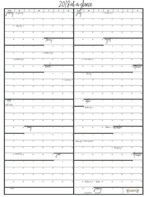 Printable Year At A Glance Calendar Printable And Enjoyable Learning