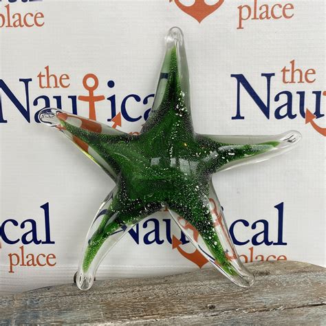 Glass Green Starfish Figurine Hand Blown Nautical Paperweight