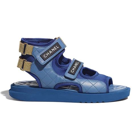 Chanel Women Sandals Goatskin Fabric And Tpu Blue Dark Blue And Black