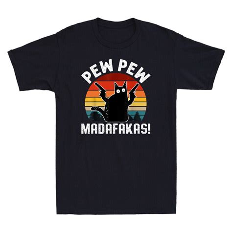 Black Cat Pew Pew Madafakas Funny Meme Vintage Retro Men S Short