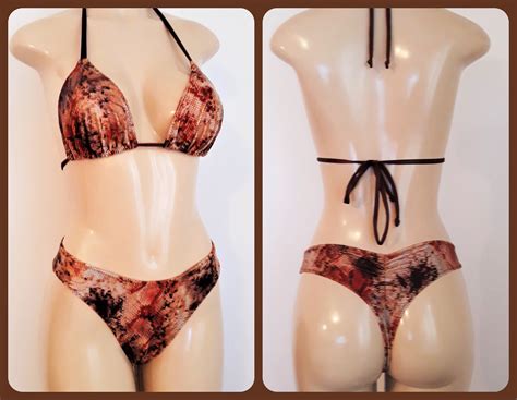 Triangle Top Bikini Top Scrunched Butt Thong Swimwear Bottom Etsy