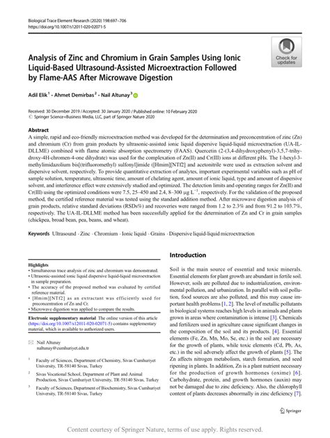 Analysis Of Zinc And Chromium In Grain Samples Using Ionic Liquid Based