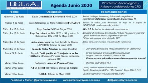 junio 2020 agenda de obligaciones fiscales elconta mx