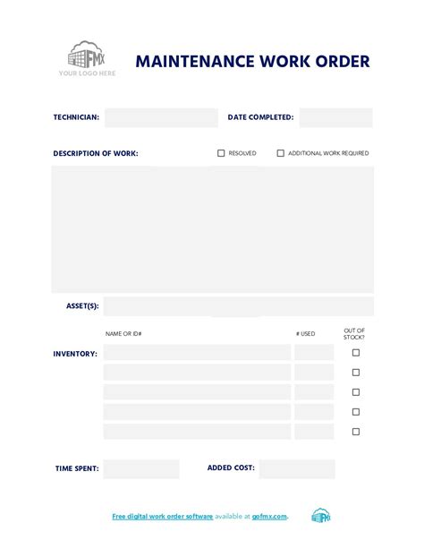 Free Printable Maintenance Work Order Forms Printable Form 2022 Hot