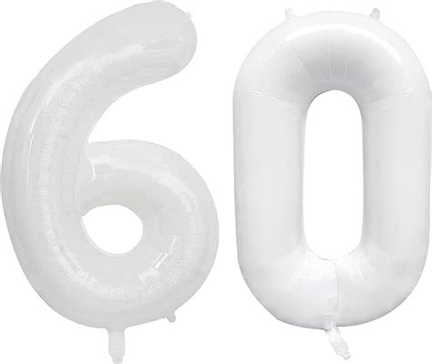 60 Balloon Number Helium Large Birthday Balloons 40 Inch White Ballons ...