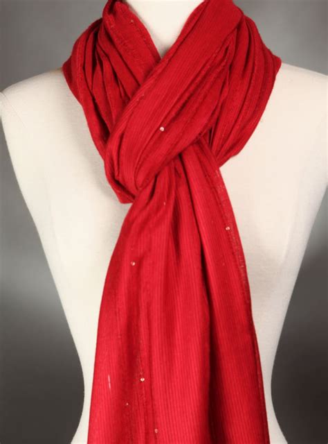 Long Red Scarf Textured With Clear Sequins Here And There Luxury Diva