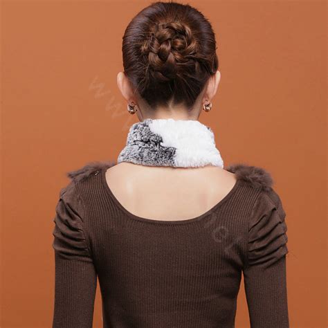 Buy Wholesale Women Fashion Knitted Rex Rabbit Fur Scarves Flower Winter Warm Scarf Wraps