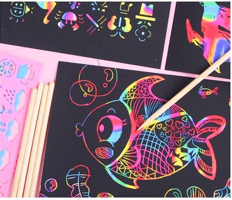 Diy Rainbow Magic Cardboard Scratching Drawing Paper Children A4 Size