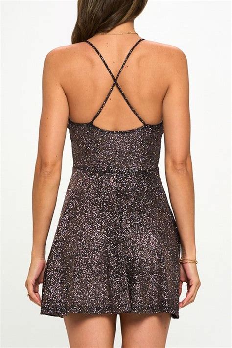 Black Glitter Crossback Mini Skater Dress Small Mini Skater Dress