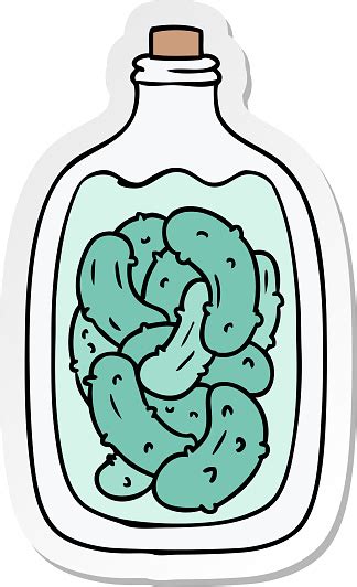 Stiker Yang Digambar Tangan Kartun Doodle Jar Acar Gherkin Ilustrasi