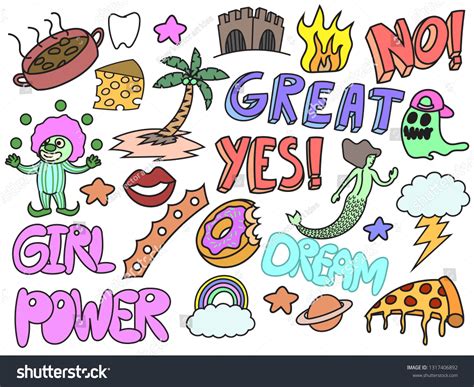 Set Various Doodles Girl Power Doodles Stock Vector Royalty Free