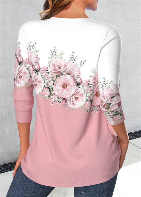 Valentine S Day Floral Print Criss Cross Pink T Shirt Rosewe