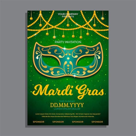 Plantilla De Volante Realista Mardi Gras Vector Gratis