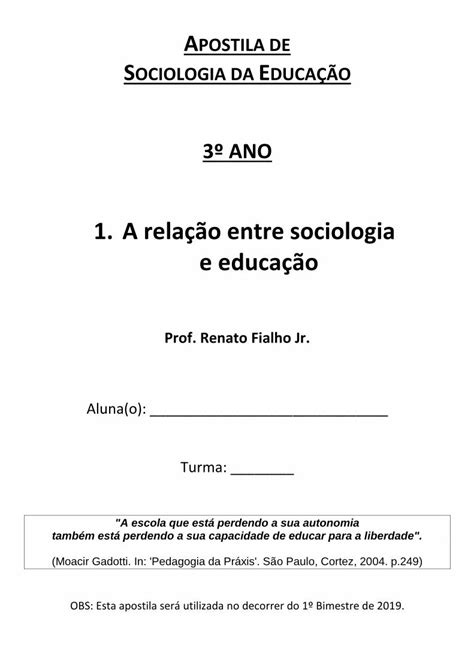 Pdf 1 A Relação Entre Sociologia E Educação · Sociologia Da EducaÇÃo