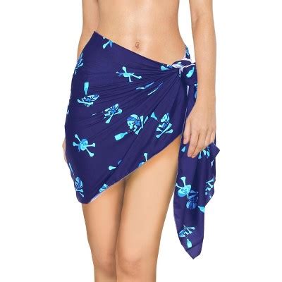 LA LEELA Womens Halloween Summer Pirates Skull Short Beach Mini Sarong Bikini Pareo Wrap Cover