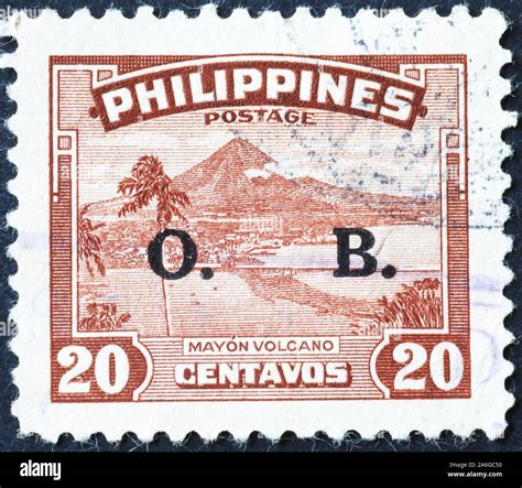 Vulcan Mayon On Vintage Postage Stamp Of Philippines Stock Photo Alamy