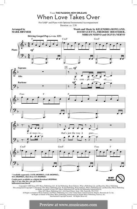 Sheet Music With The Words When Love Takes Over