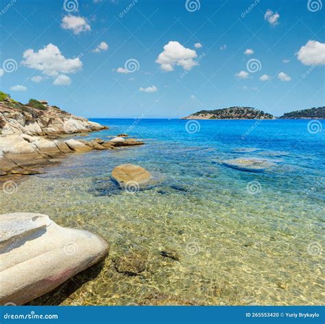 Beautiful Summer Aegean Sea Rocky Coast Landscape Sithonia Near