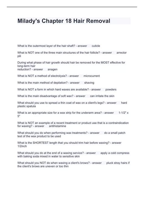 Milady's Chapter 18 Hair Removal Questions and Answers 100% correct